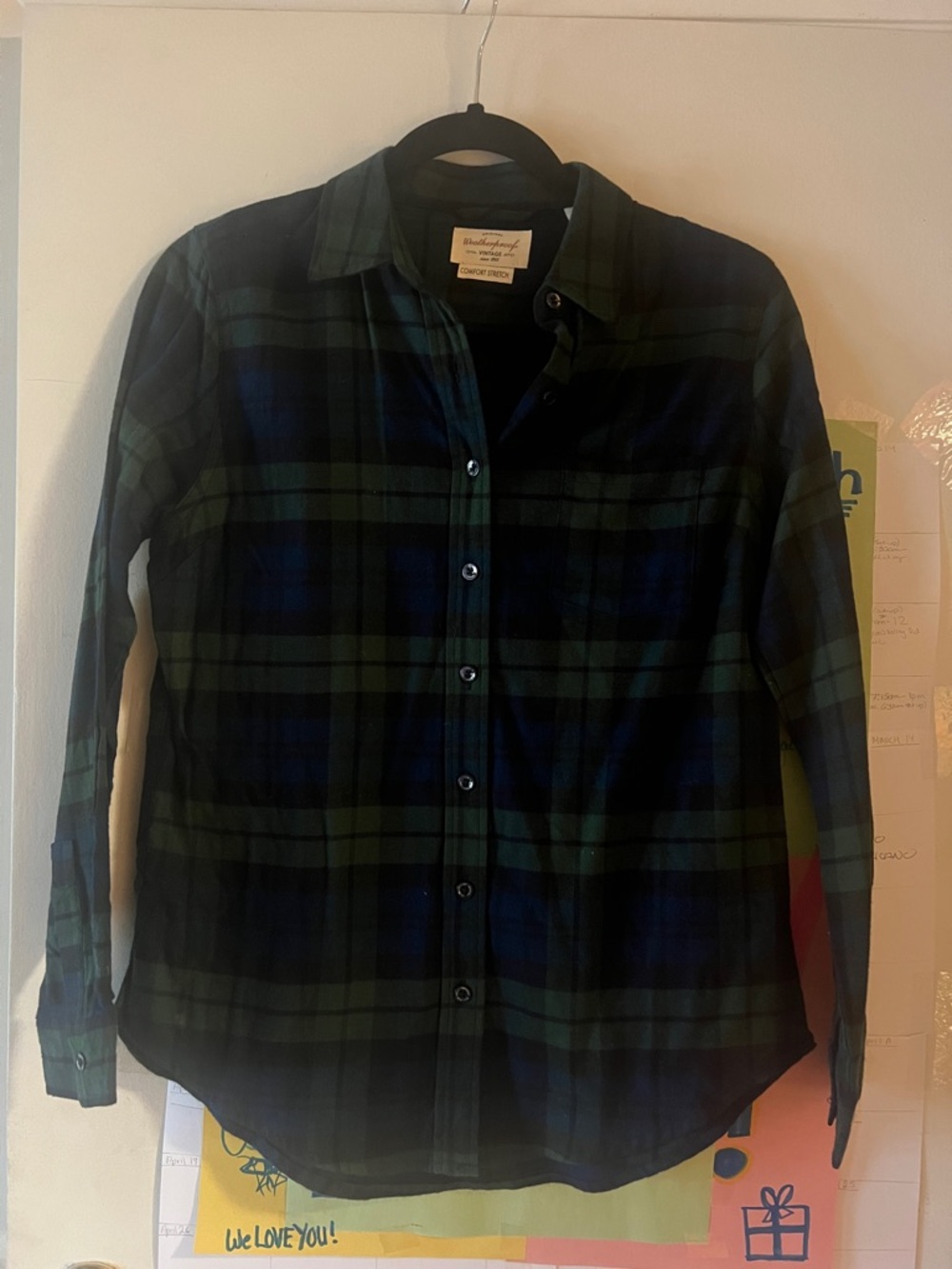 Casual Button-Down Plaid Shirt - green/navy